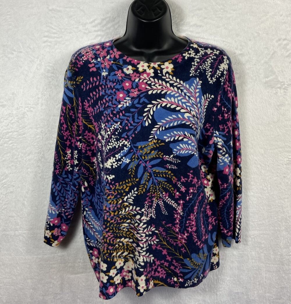 Talbots 100% Cashmere Sweater Floral Womens 3/4 Sleeve Excellent Condition L/XL